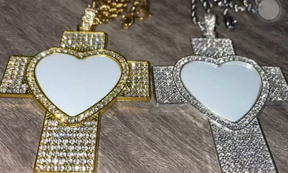 Sublimation Bling Cross Heart Necklace