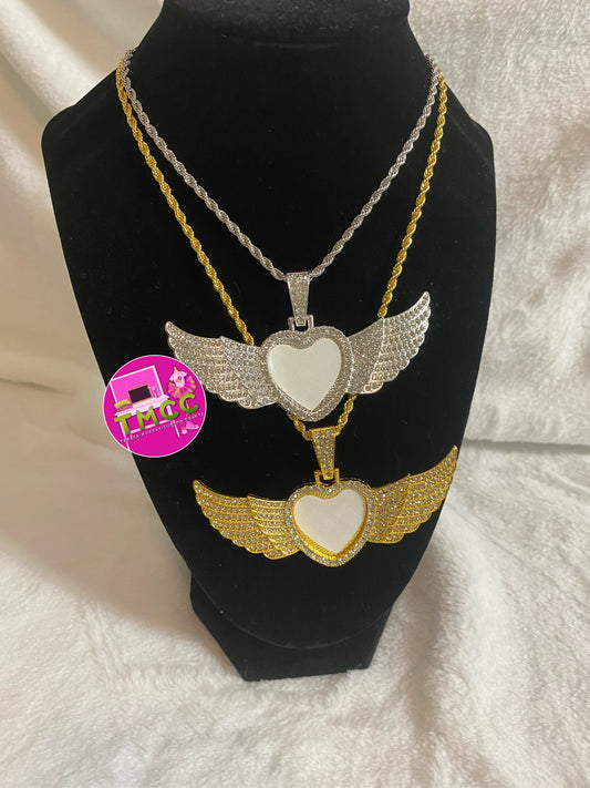 Sublimation Bling Heart Wing Necklace